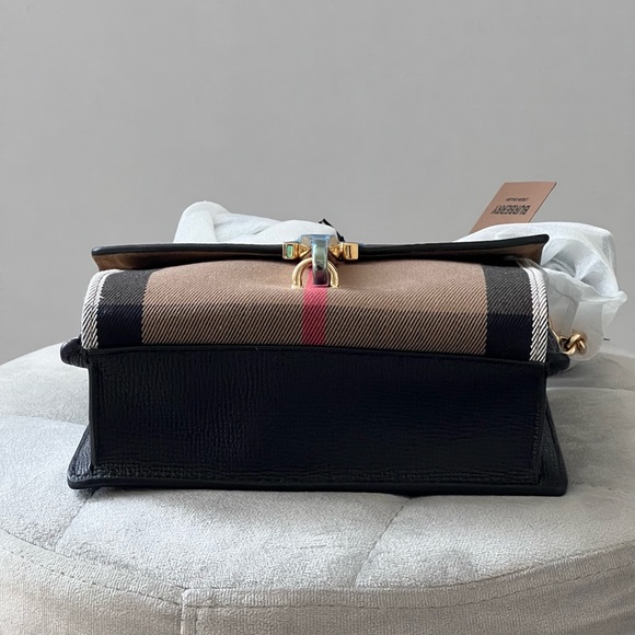 Burberry Signature Grain Leather Check Embossed Langley Black Crossbody